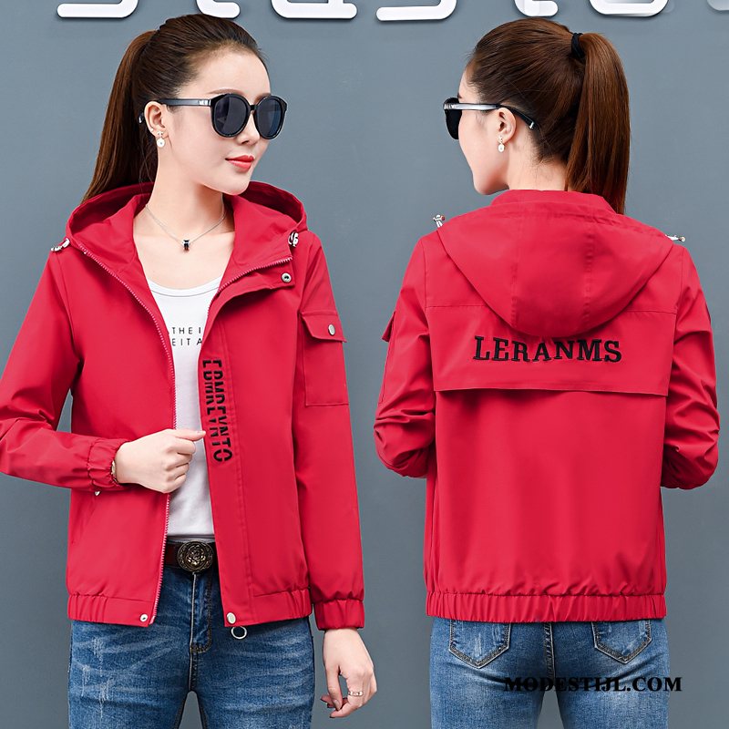 Dames Jassen Sale Trenchcoat Casual Hoodie Kort Jasje Rood