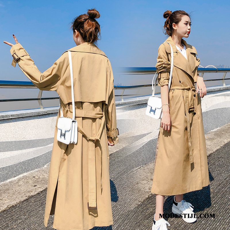 Dames Trenchcoat Korting Jas Herfst Dunne 2019 Lange Effen Kleur Wit Beige