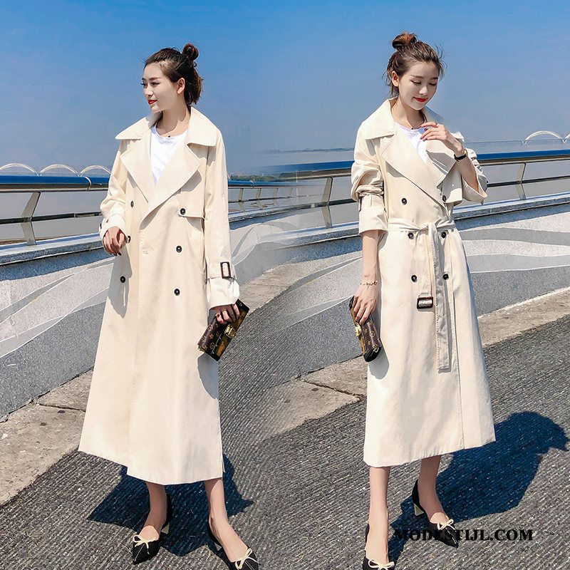 Dames Trenchcoat Korting Jas Herfst Dunne 2019 Lange Effen Kleur Wit Beige