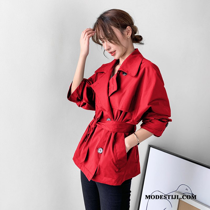 Dames Trenchcoat Winkel Kort Comfortabele Revers Lange Mouwen Mode Rood