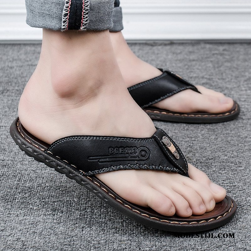 Heren Flip Flops Aanbiedingen Pantoffels Casual Mannen Open Teen Mode Donkerblauw