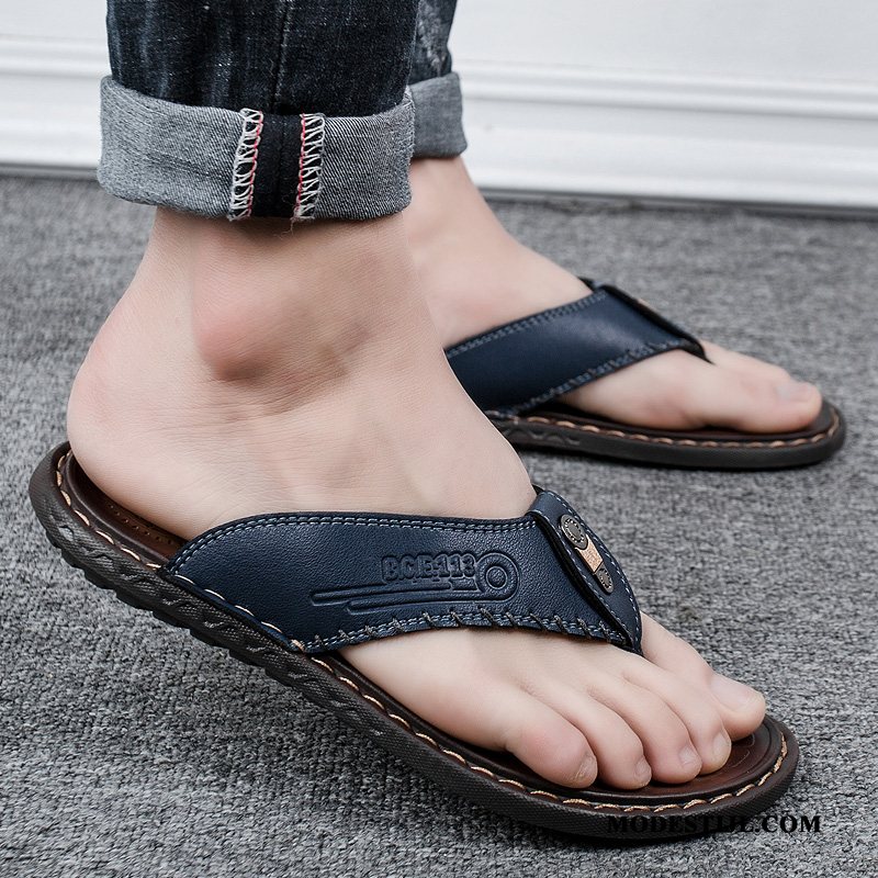 Heren Flip Flops Aanbiedingen Pantoffels Casual Mannen Open Teen Mode Donkerblauw