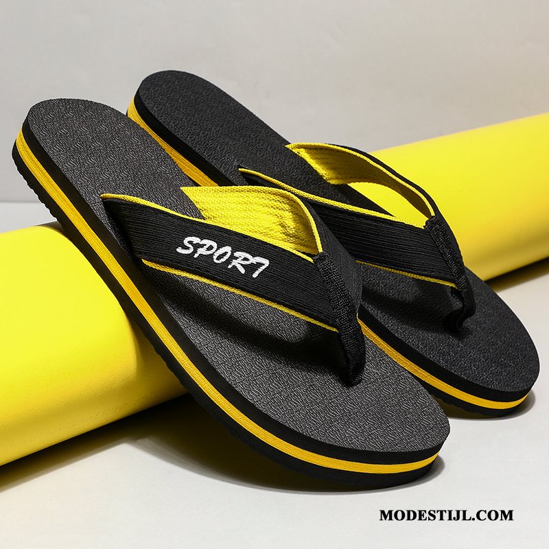 Heren Flip Flops Kopen Luchtkussen Trend Antislip Mannen Bovenkleding Zandkleur Zwart