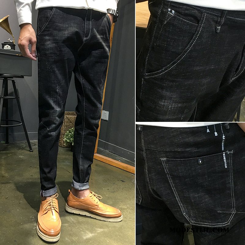 Heren Jeans Aanbiedingen Rechtdoor Broek Slim Fit Trendy Merk Voorjaar Zwart