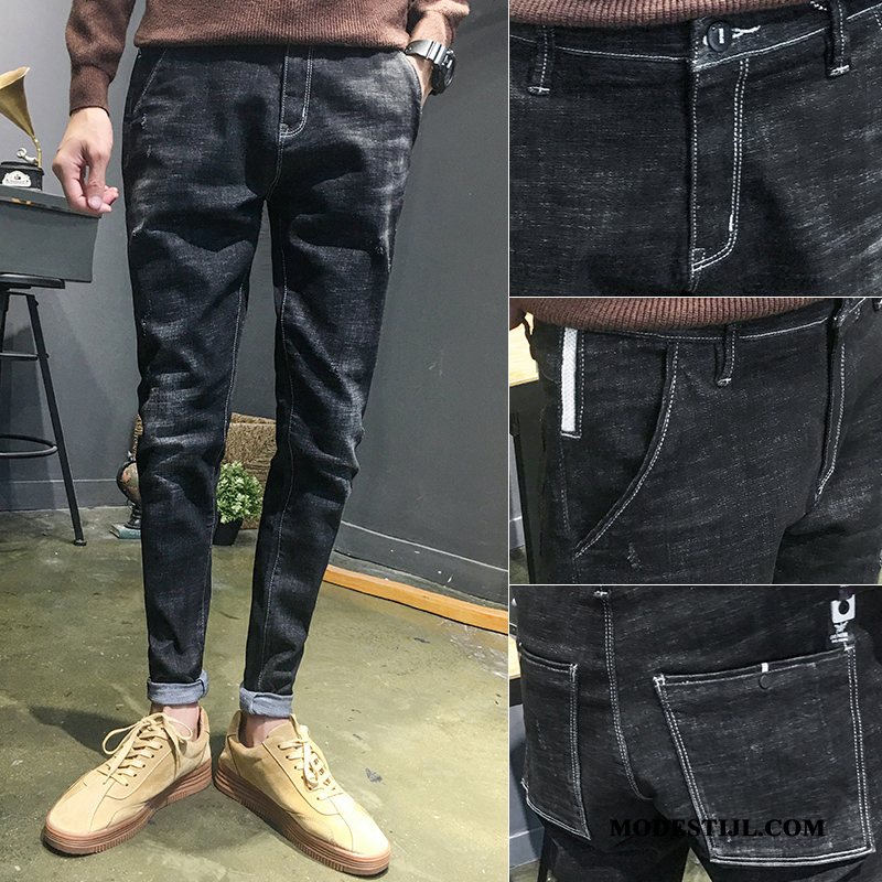 Heren Jeans Aanbiedingen Rechtdoor Broek Slim Fit Trendy Merk Voorjaar Zwart