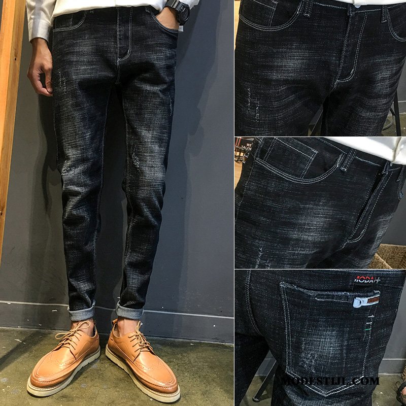 Heren Jeans Aanbiedingen Rechtdoor Broek Slim Fit Trendy Merk Voorjaar Zwart