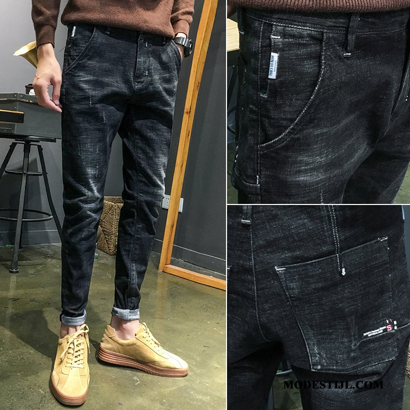 Heren Jeans Aanbiedingen Rechtdoor Broek Slim Fit Trendy Merk Voorjaar Zwart