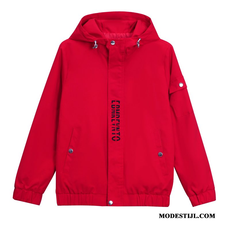 Dames Jassen Sale Trenchcoat Casual Hoodie Kort Jasje Rood