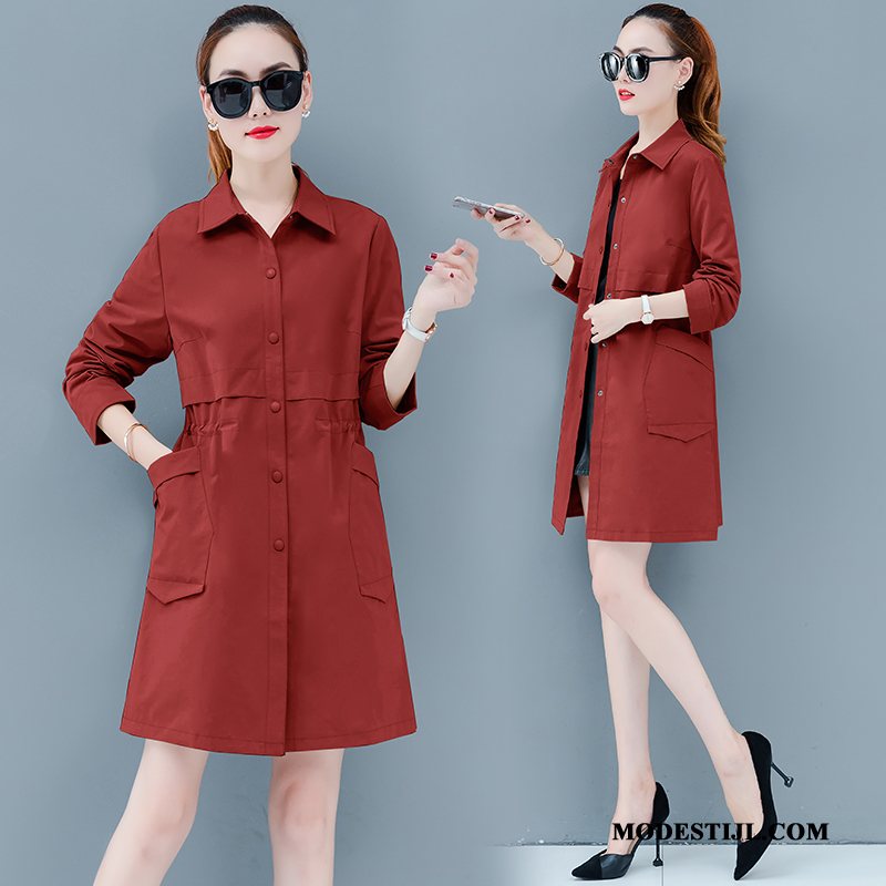 Dames Trenchcoat Online Vet Voorjaar Grote Maten Vrouwen Dunne Effen Kleur Rood