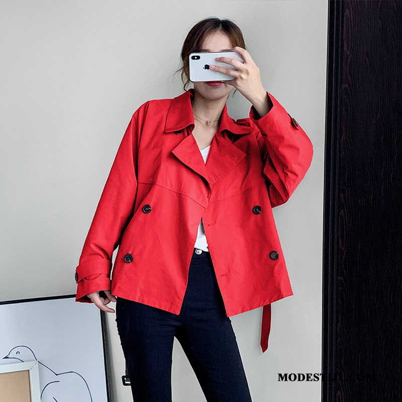 Dames Trenchcoat Winkel Kort Comfortabele Revers Lange Mouwen Mode Rood