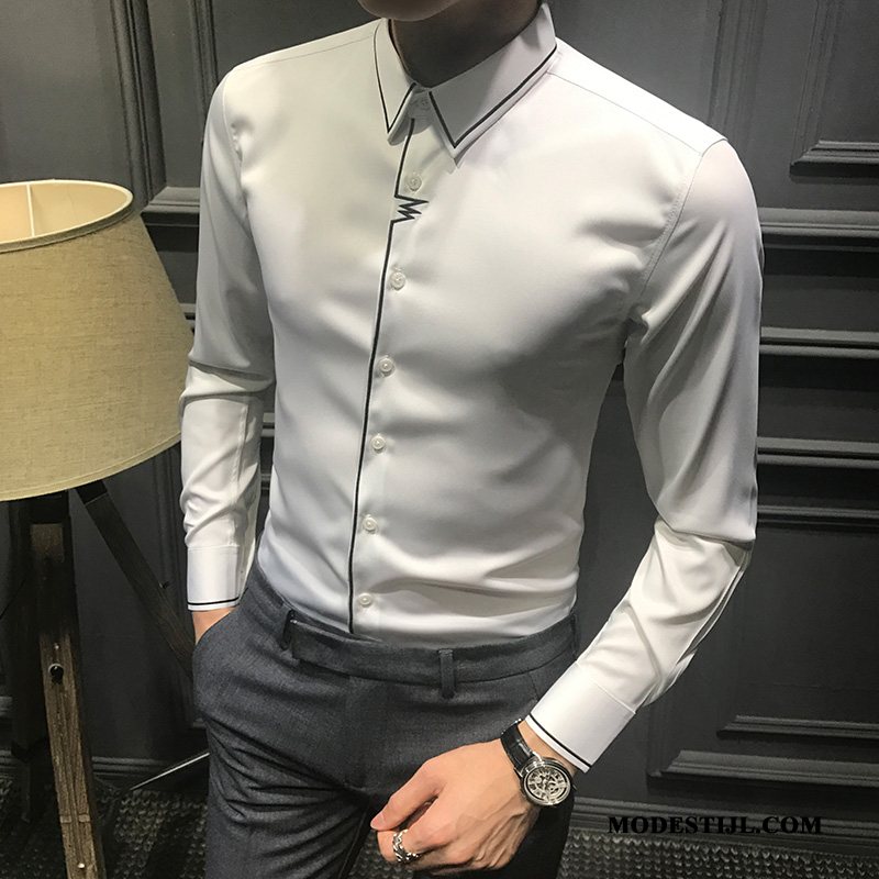Heren Overhemden Goedkoop Slim Fit Trend Mannen Voorjaar Lange Mouwen Wit